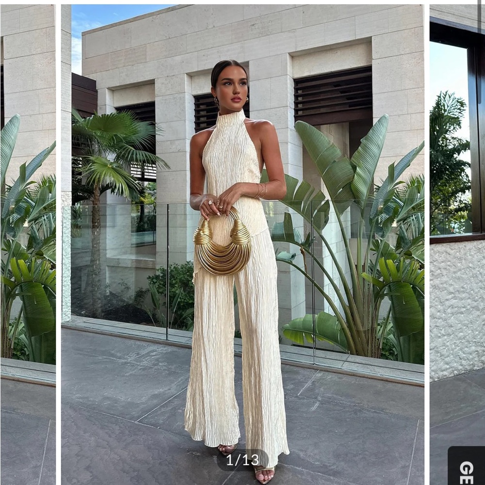 Commense Cream Halter Neck Pantsuit